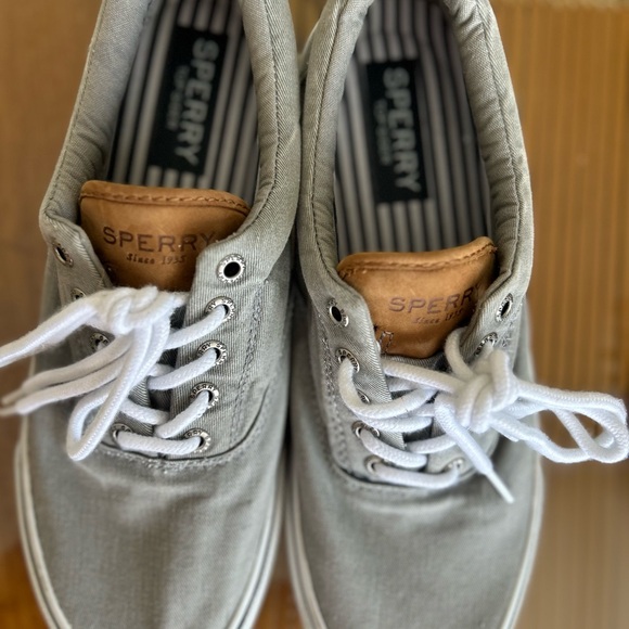 Sperry Gray and White Striper II CVO Sneaker Boat Shoes